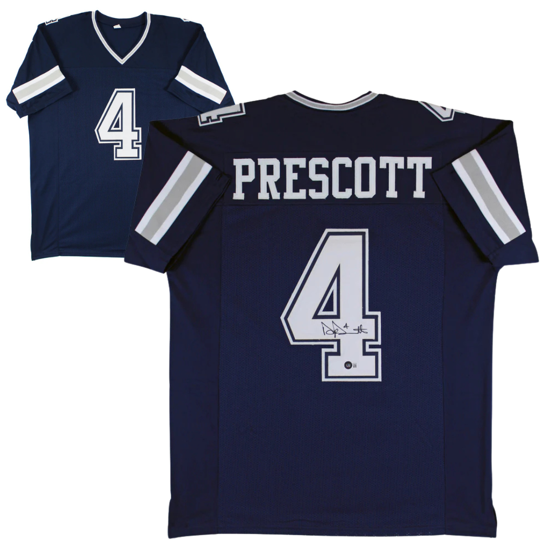 Dak Prescott Signed Navy Blue Pro Style Football Jersey with Beckett Witness